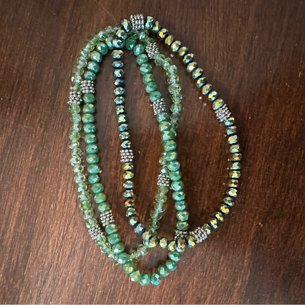 Green Beaded Bracelet Stack